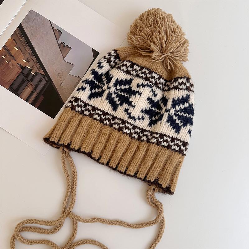 Dimanaf Women Hat Floral Thick Knitted Hat Fashion Lady Warm Winter Autumn