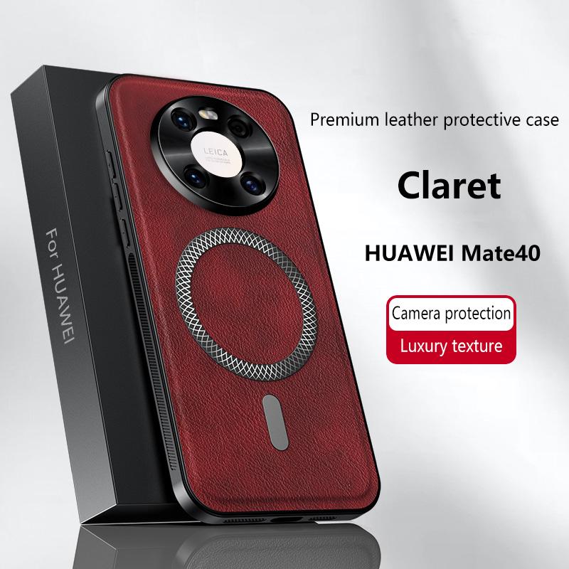 For Huawei Mate 40 Case Magnetic Elegant Leather Wear-Resistant Lens Fully Covered Non-Slip Grip Edge Cover Shell
