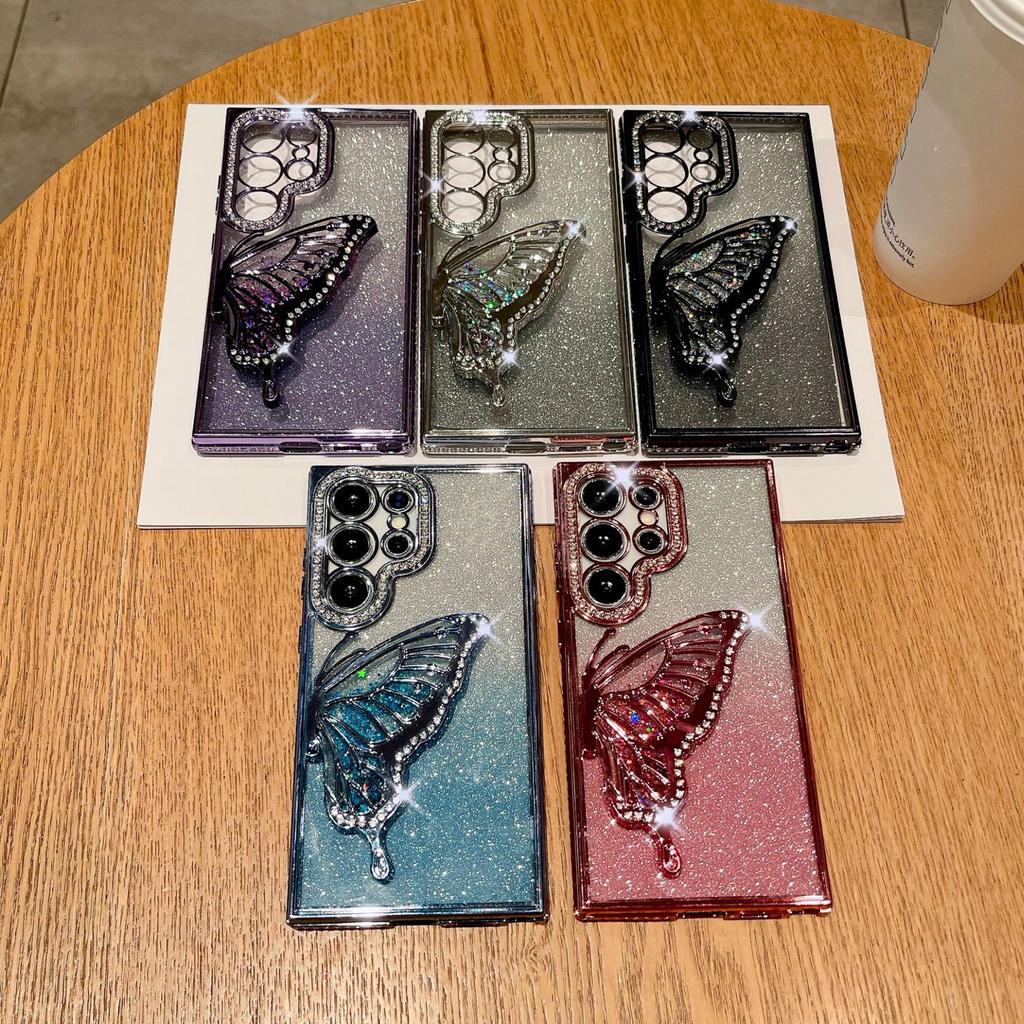 Suitable for Samsung S25ultra Mobile Phone Case Rhinestone Luxury Glitter S24 Butterfly Stand A55 Protective Case for Women A73