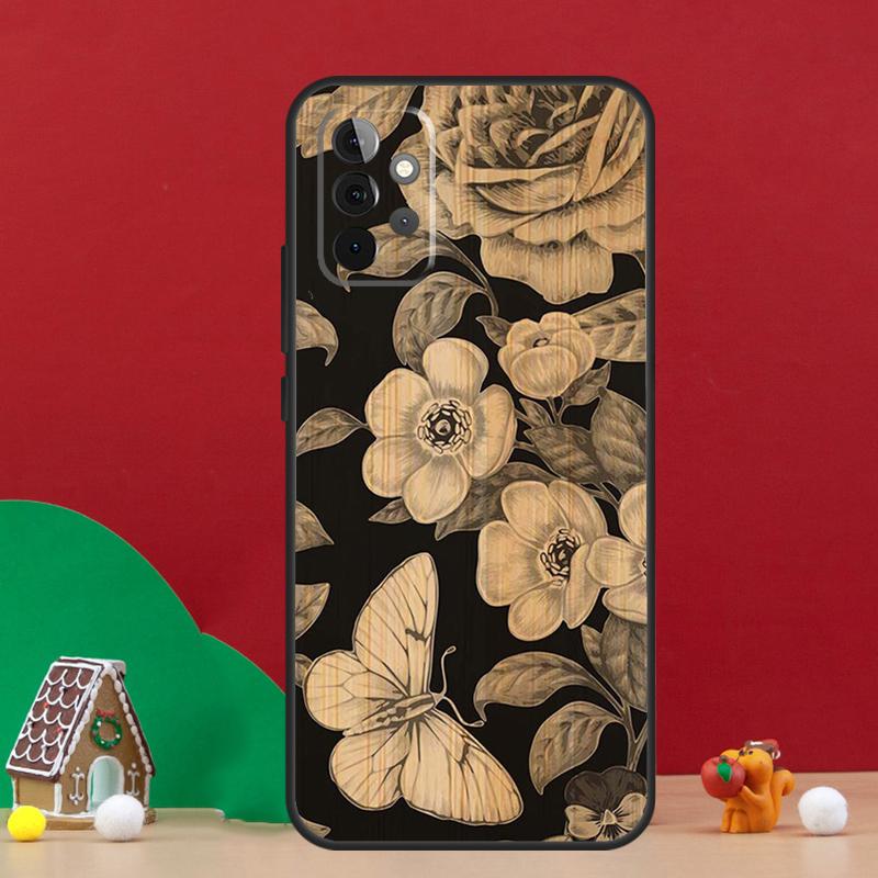 Tree Flower Bamboo Wood Case For Samsung Galaxy A36 A56 A06 A13 A53 A32 A12 A22 A52 A35 A17 A16 A55 A15 A54 A34 A14