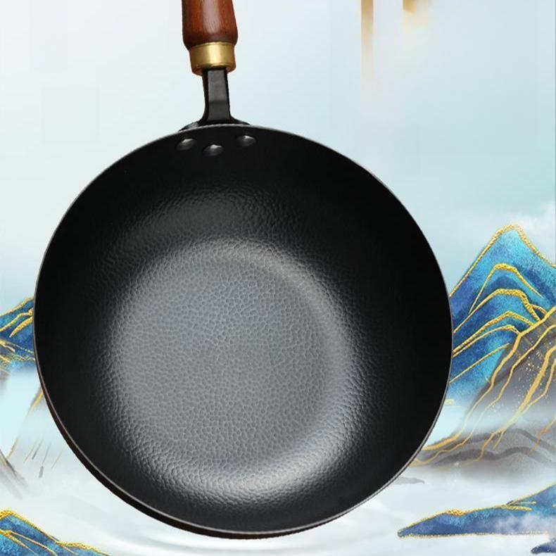 Poêle en Fer Forgé à la Main avec Motif Martelé pour Ménage Sauter Poêle Antiadhésive Poêle Plate Non Revêtue Électromagnétique Gaz Universel Poêle Plate