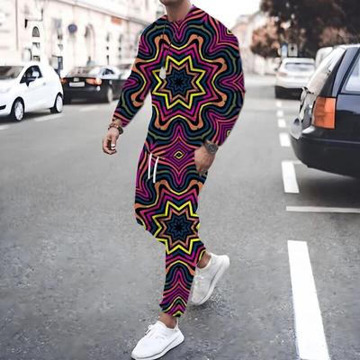 Nowa moda Męski dwuczęściowy zestaw sportowy z nadrukiem 3D, zestaw T-shirt z długim rękawem, Street casual dwuczęściowy męski zestaw T-shirt