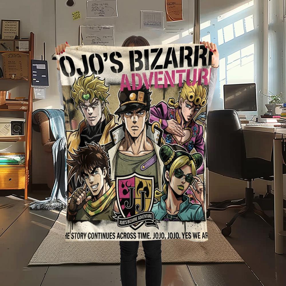 1PC Jojo'S Bizarre Adventure Patterned Flannel Blanket Suitable For All Seasons For Home Decor Warmth And Comfort Gifts Holiday Present