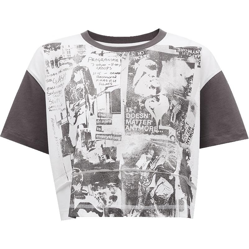 ONLY Women s 2025 Spring Loose Fit Geometric Print Crop Tee XL