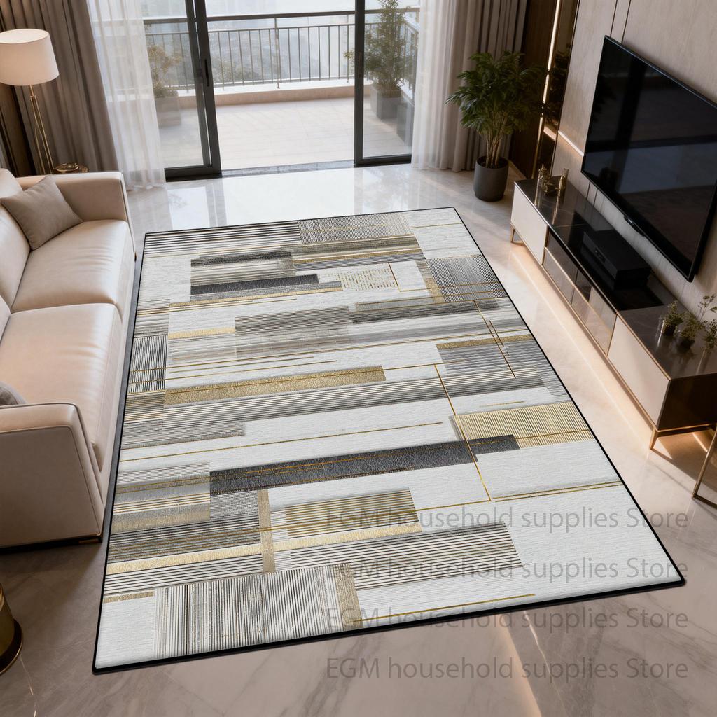 Modern Geometric Carpet Light Luxury Living Room Plush Plain Colour Rug Easy Cleaning Foldable Non-slip Study Floor Mat Bedroom