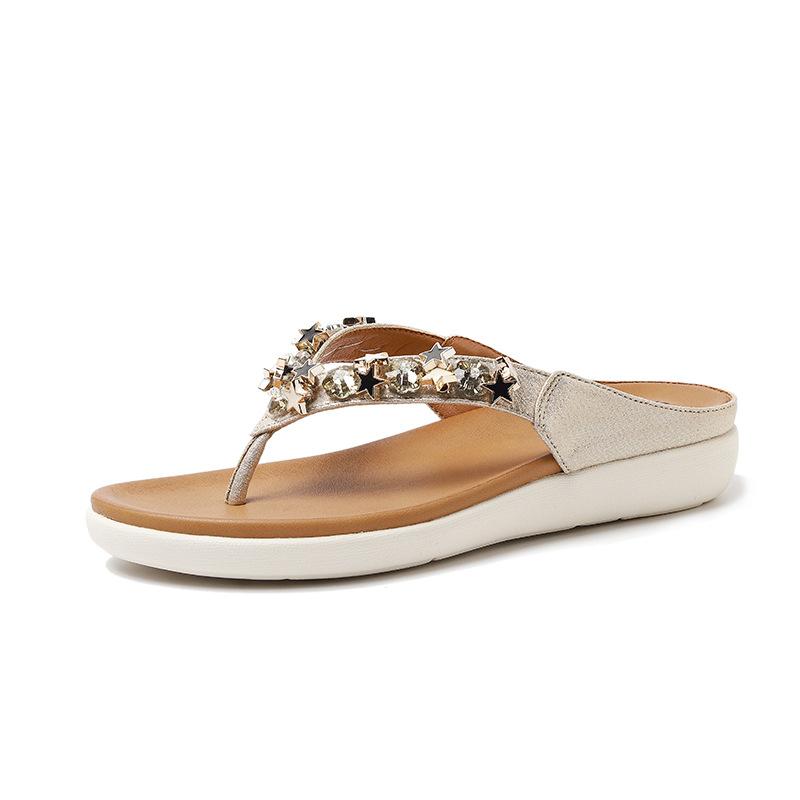 

Босоножки-вьетнамки с бисером и стразами в богемном пляжном стиле для женщин, модные, удобные, повседневные, на плоской подошве, дышащие 37