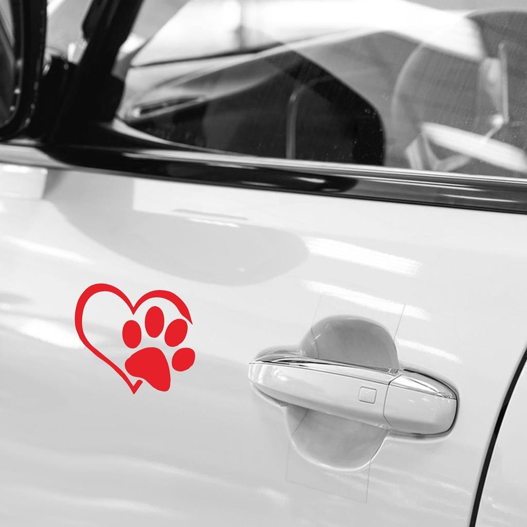 Car Heart Decal, Auto Waterproof Dog Paw Decoration, Reflective Love Paw Print Car Sticker,