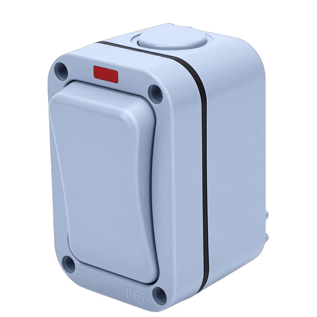 Outdoor Light Switch 20A IP66 Water Proof 1 Gang Double Control Exterior Switch with Power Indicator Light for Lawn
