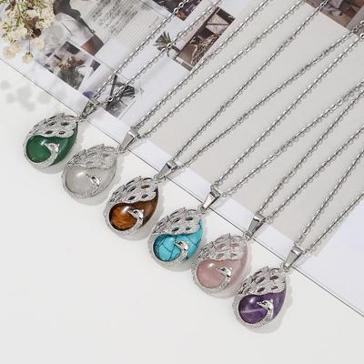 Zhouhang Pauwenketting met Natuurlijke Kristal & Amethist Hanger