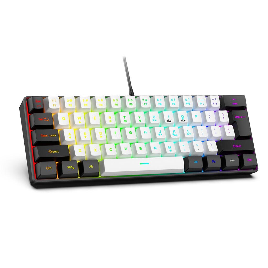 61-Key RGB Wired Gaming Keyboard & Mouse Set, Non-mechanical Membrane, Black & White, with Seven-Color Mini Backlight