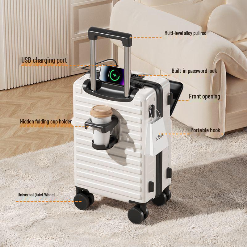 Multifunctional Student Trolley Suitcase with Front-Opening and Combination Lock, Large Capacity