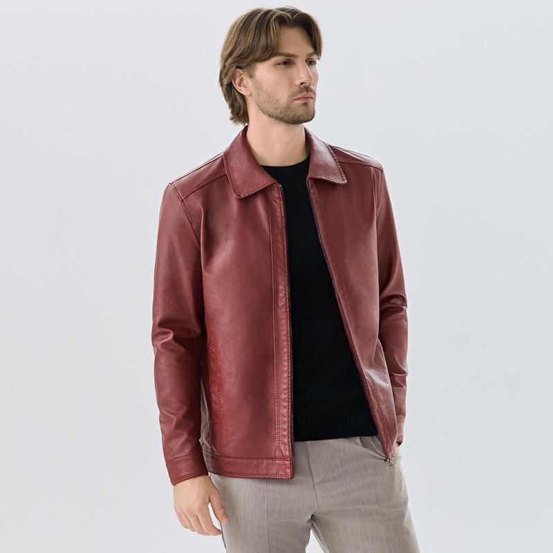 Autumn lapel leather jacket men's locomotive leather jacket men's new spring and autumn mature stable casual leather jacket