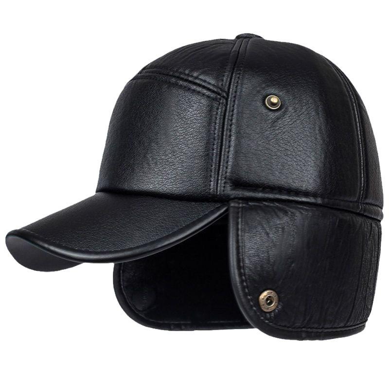 Thickened Cold-Proof and Warm PU Leather Baseball Cap for Middle-Aged and Elderly People (Ear-Protected)