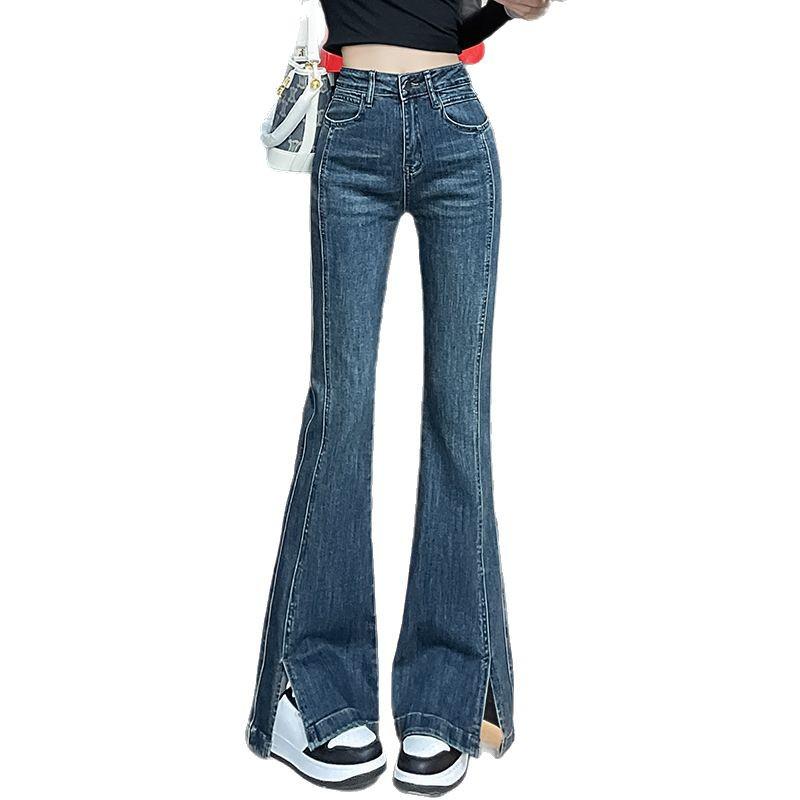 Spring 2025 High-Waisted Retro Micro-Flare Jeans for Women – Slimming, Body-Shaping, with Slits, Stylish Hot Girl Pants