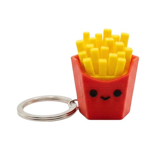 Keychain Pendant, 3D Printed French Fries Shape Decompression Button, Noiseless Pressing Mini Portable Keychain