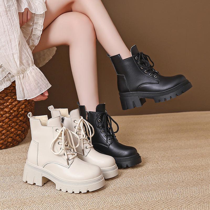 British Martin boots women's autumn and winter new casual fashion locomotive short boots women's thick-soled lace-up leather boots women