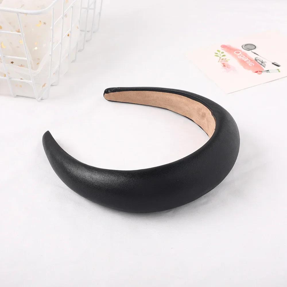 Vintage Women PU Sponge HeadBand Black Gold Silver Wide Hair Hoop Headwear Hair Accessories
