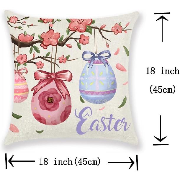 Easter Pillow Covers 18x18 Inch Happy Easter Decor Throw Pillow Covers Easter Bunnies Chicks Eggs Cushion Covers, He Is Risen Cushion Cases