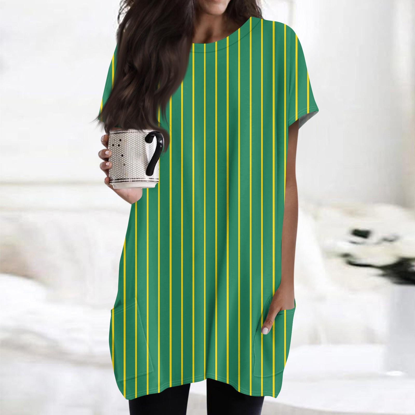 

Женская модная повседневная футболка с коротким рукавом и круглым вырезом с принтом и двумя карманами L армия зеленый