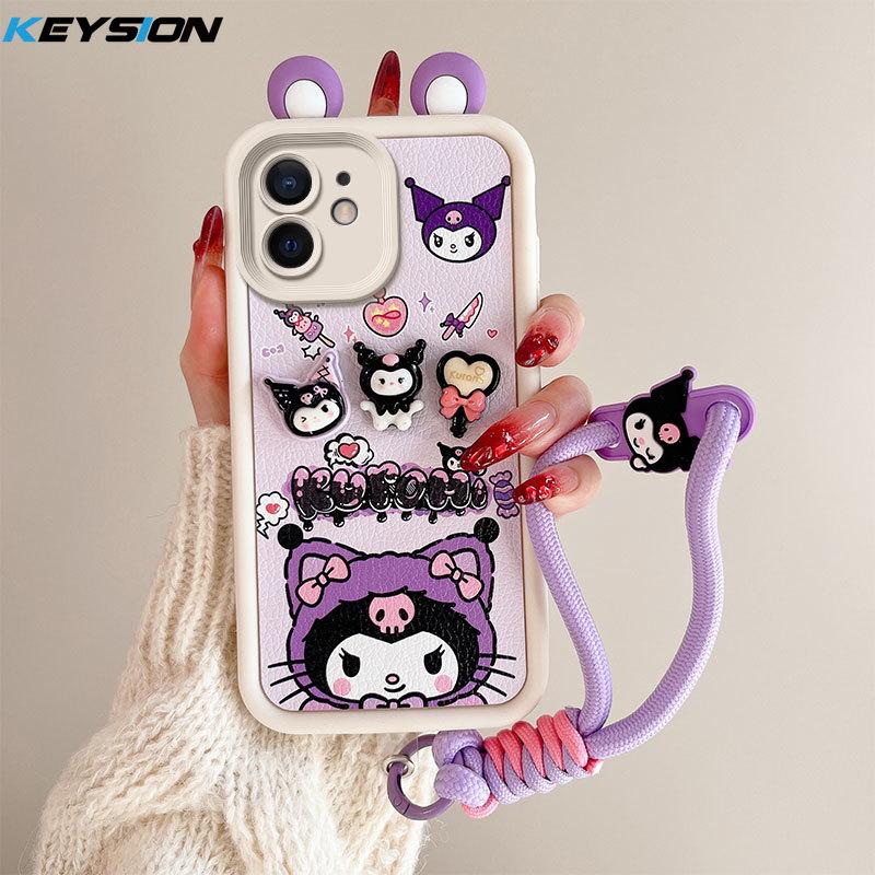 KEYSION Cute Ear 3D Cartoon Case for iPhone 11 with Bracelet Soft Silicone Shockproof Phone Back Cover for iPhone 11