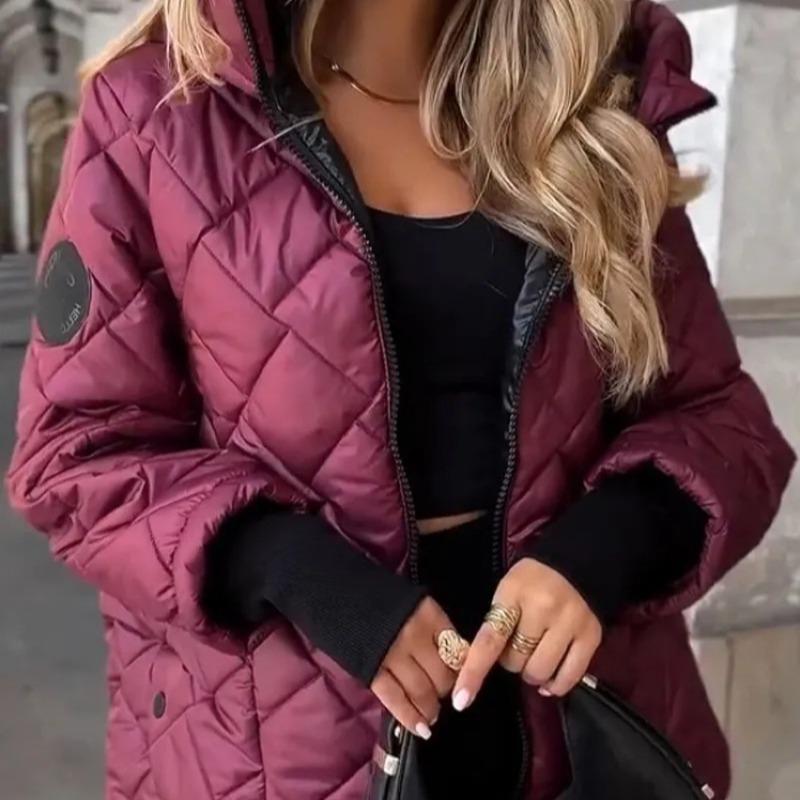 Rhombus Cotton Clothes European Beautiful Women's Coat Autumn and Winter New Light and Warm Cotton-padded Clothes Short Hooded Jacket Women