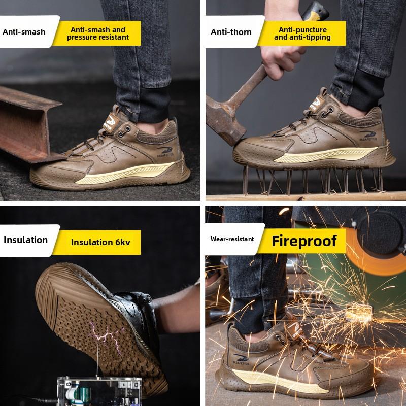 Fashion Insulation 6KV Male Composite Toe Work Shoes Sneakers Indestructible Anti-smash Anti-puncture Leather Safety Shoes for Men