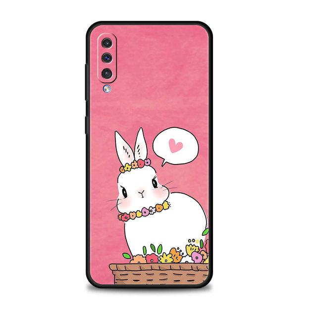Pouzdro Flower Love Pink roztomilý králík pro Samsung Galaxy A70 A70s A50 A30s A04s A20s A20e A02 A02s A03 A04 A03s M52 A42 M31 kryt