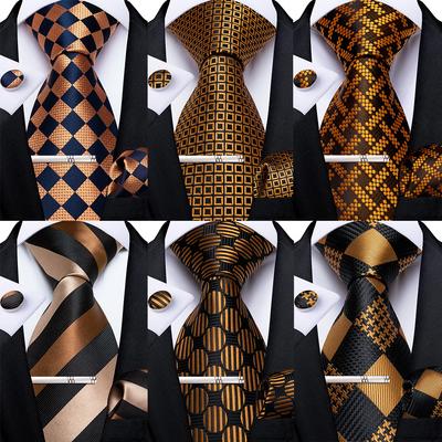Men's Formal Tie with Silver Tie Clip Set Striped Silk Necktie Hanky Cufflinks for Business