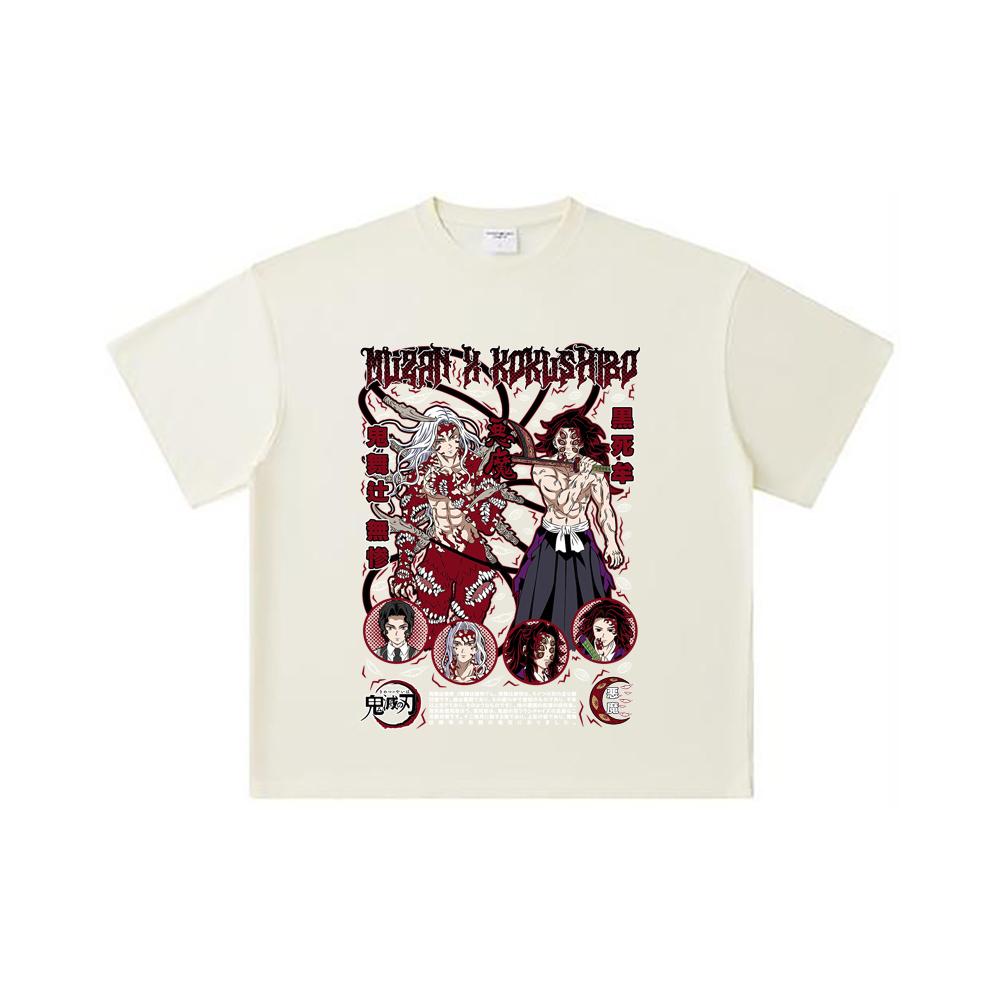 260 GSM Double Yarn 32 Count 100% Cotton Demon Slayer V14 Muzan Kokushibo Print Unisex Heavy Cotton T Shirt