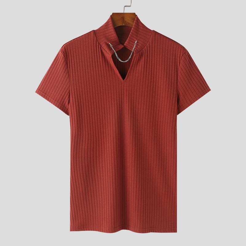 Summer Men s V-Neck Knit Short-Sleeve New Casual Fashion Versatile Slim Fit T-Shirt S