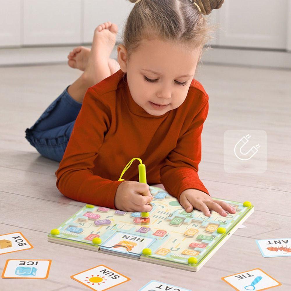 Wooden Magnetic Color Words Maze 26 English Letters Magnetic Beads Puzzle Maze Girls Party Favors