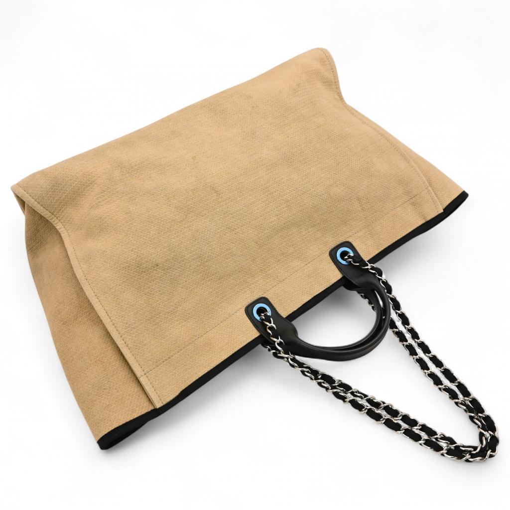 Auth CHANEL Deauville Chain Tote GM Denim Tote Bag ch11141cc