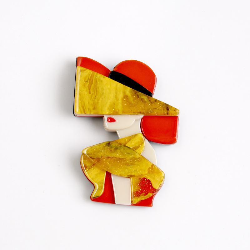 Core Blue Modern Hat Girl Brooch Pin Acrylic Foreign Trade Corsage Accessories Clothing