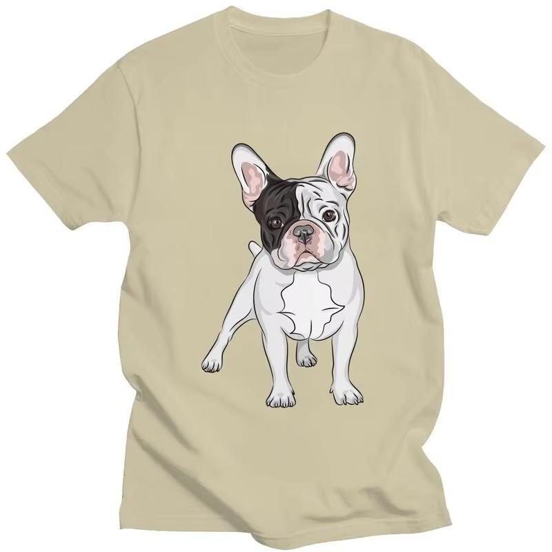 French Bulldog Graphic Tee for Unisex Short Sleeve Cotton T-Shirt Casual Frenchie Dog Print Top