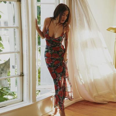 New Fashion Sexy V-Neck Printed Spaghetti Strap Maxi Dress Elegant Slim Fit Party Dress For Women
