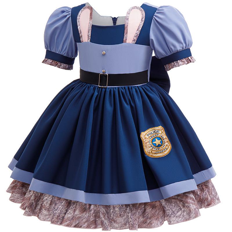 Kids Girls Bunny Rabbit Police Short Sleeves Dress Birthday Halloween Cosplay Costumes