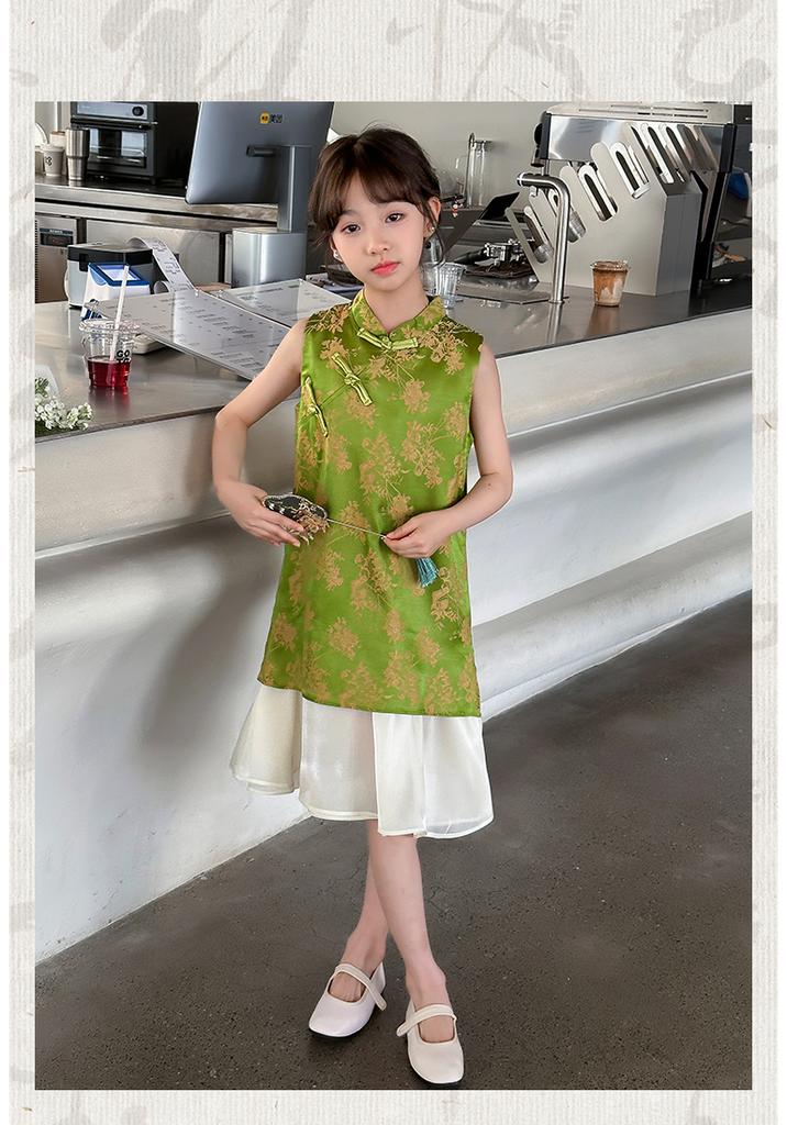 2026 new western-style thin style girls' and little girls' improved cheongsam summer new Chinese Hanfu Chinese style dress