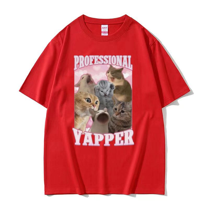 Professional Yapper Funny Tshirt Cute Kawaii Screaming Cat Meme Graphic Tshirts Men Women 100 Cotton Short Sleeve T Shirt Tops
