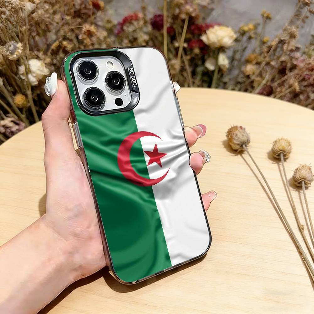 Algeria F-Flag Phone Case For iPhone 17,16,15,14,13,12,11 Plus,Pro Max,XS,Colorful Silver Black Cover