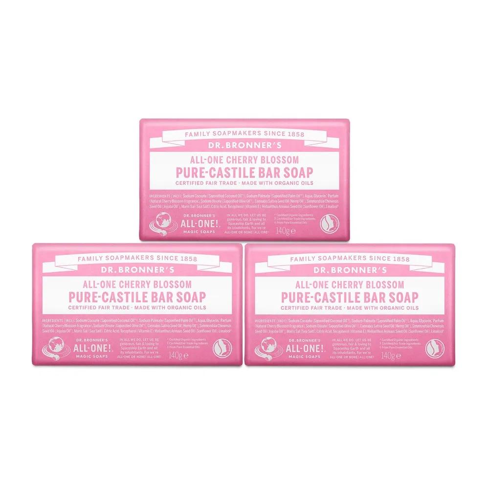 

Dr. Bronner s Cherry Blossom Pure Castile Bar Soap 140g (3 pieces)