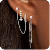 4Pcs/Set Chain Huggie Hoop Earrings Geometric Dangle Earring Set  Women Accessories