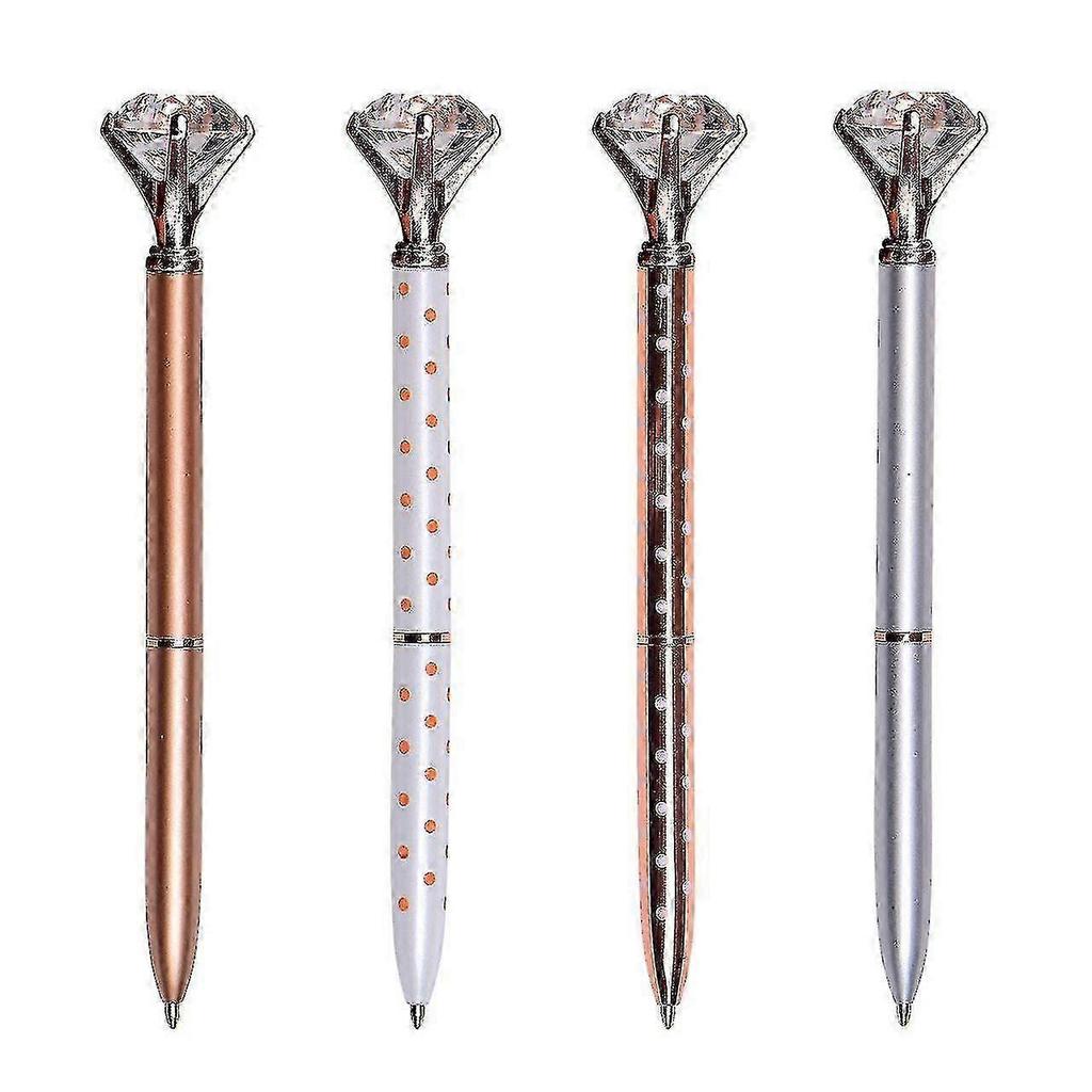4 Kristall-Diamant-Kugelschreiber, roségoldfarbene Metall-Kugelschreiber, mit 4 Kugelschreiber-Minen