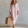 Summer New European and American Stripes Popular V-neck Five-quarter-sleeved Kaftan Long-sleeved Women