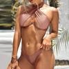 Women's Fashion Solid Color Neck Gathering Underwire Split Sexy Bikini Swimsuit