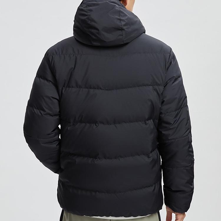 Li Ning Wade Series Jednobarevná péřová bunda s dlouhým rukávem a kapucí na zip Pánská bunda Černá AYMR129-1