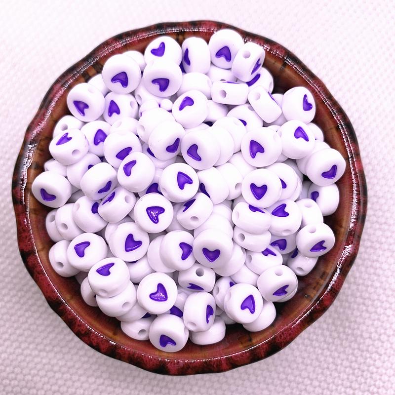 New 100pcs 6X6mm 7x4mm Spaced Acrylic Round Beads Love Heart Shape Beads for Jewelry Making DIY Charms Handmade Bracelet