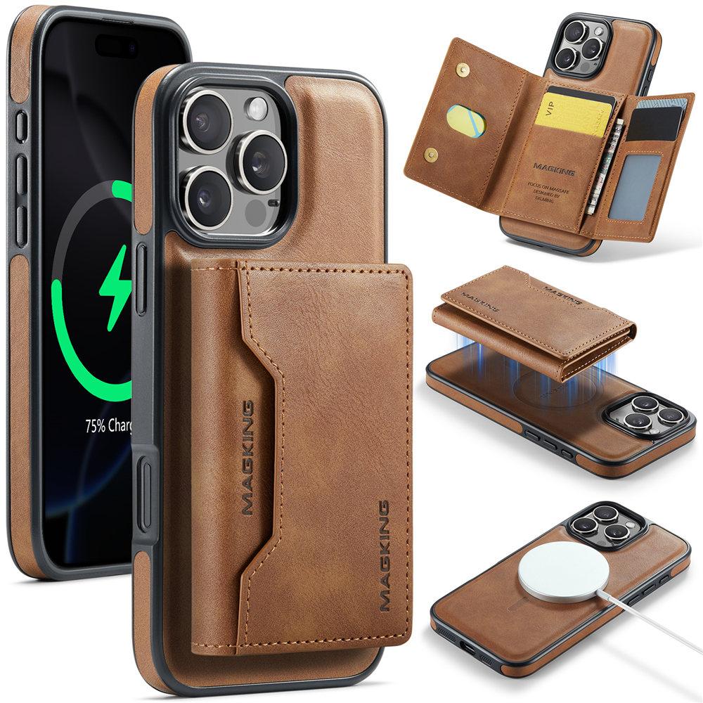 For Magsafe Wireless Charge Case For iPhone 16 e 15 14 Plus 13 12 Pro Max 2 in 1 Detachable Cards Leather Wallet Cover