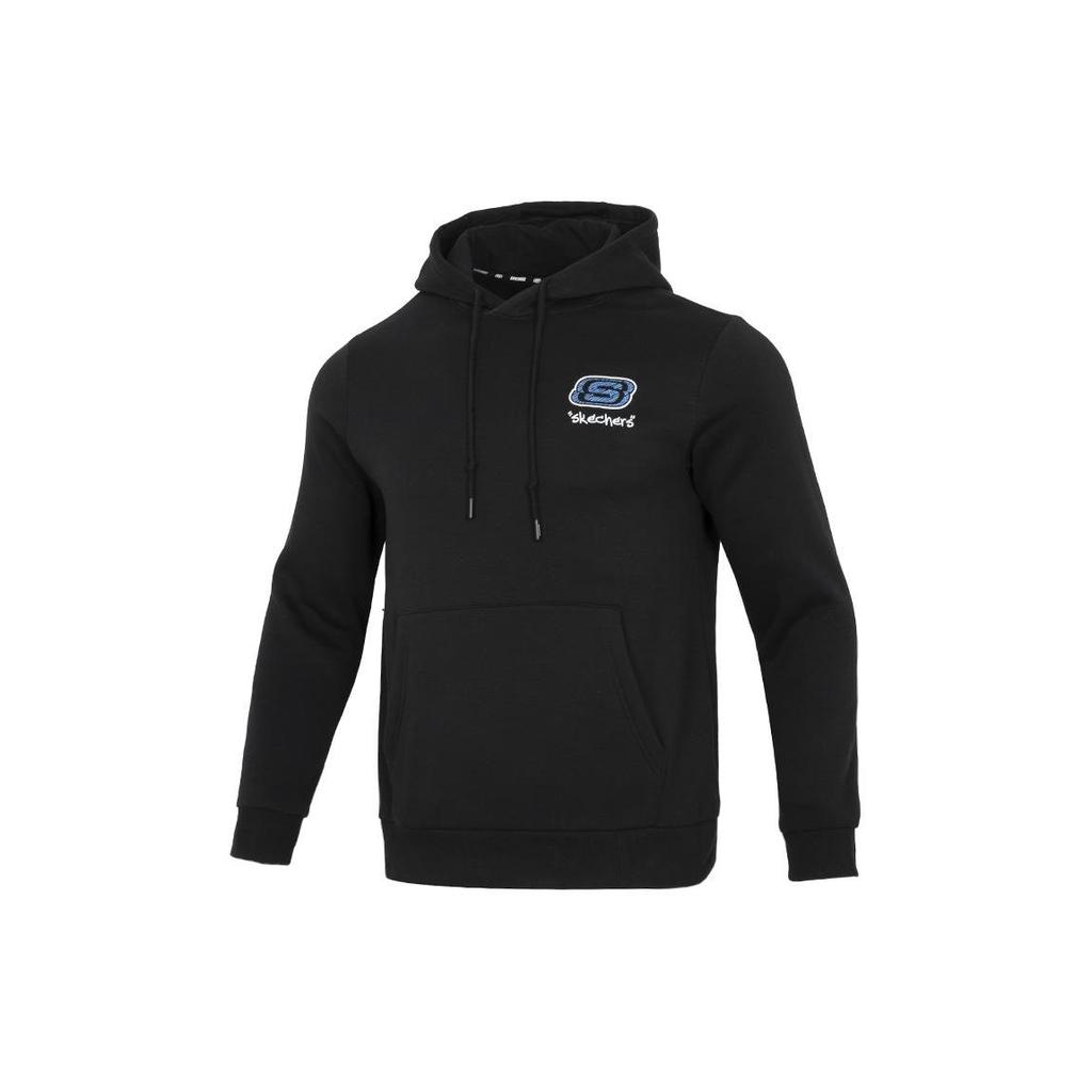 Skechers Colorful Casual Series Solid Color Printed Logo Hooded Pullover Long Sleeve Sweatshirt Unisex Sweatshirt Black L322U090-0018