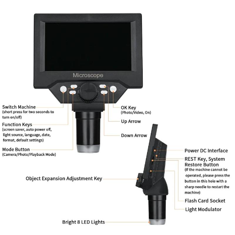 5.5inch LCD Digital Microscope 1000X 1080P Coin Microscope Magnifier with Stand Microscope For Electronics Repair Soldering