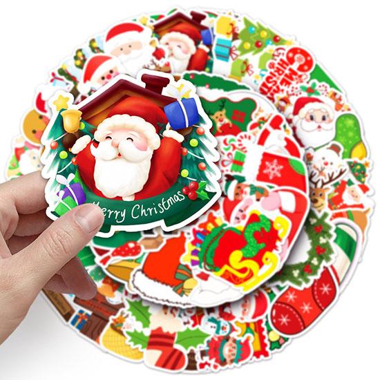 50pcs Christmas Stickers, Waterproof, Self Adhesive, for Water Bottles, Ipad, Skateboard, Luggage, Phone